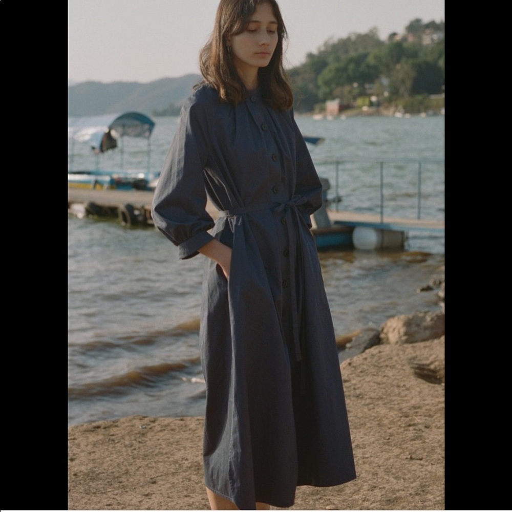 Jeana Sohn Navy Blue Lucia Button Up Shirt Dress Size 1 or XS/S Like New